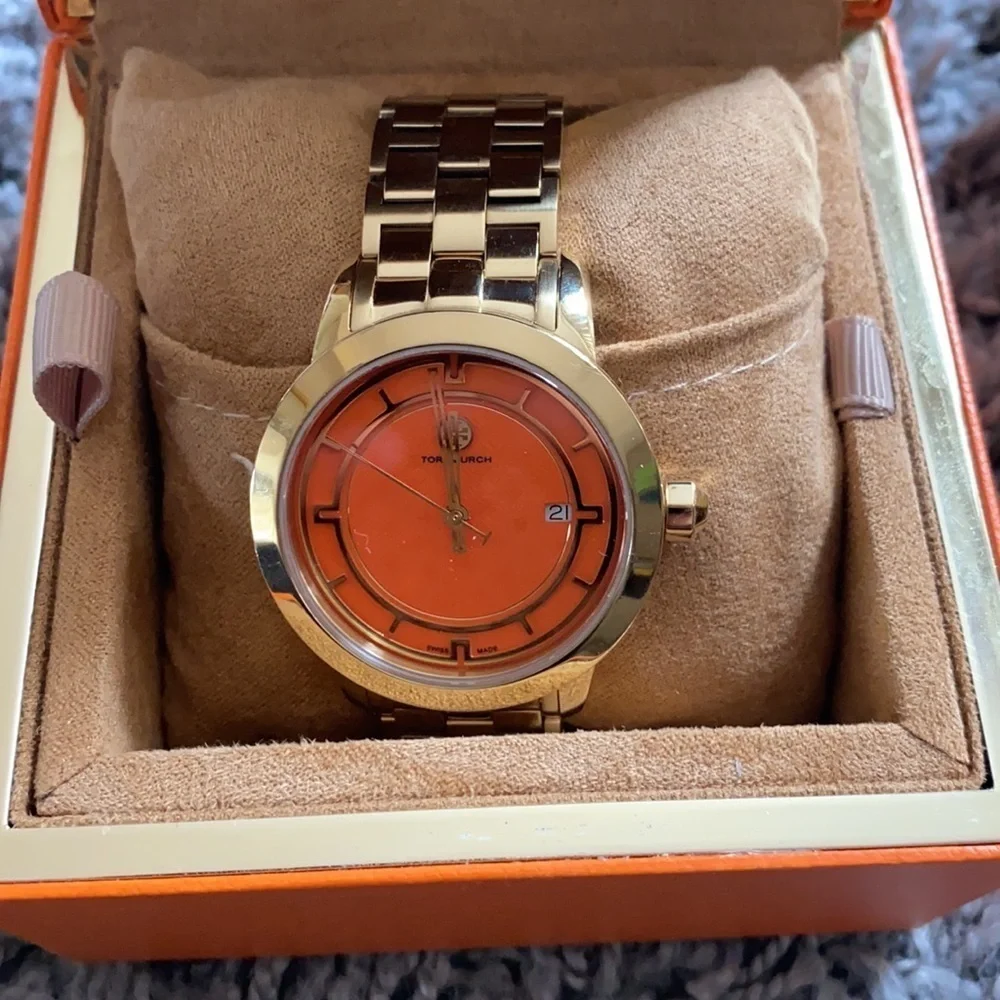 Tory Burch Watch Gold Tone Orange 37 Mm Style TRB1006